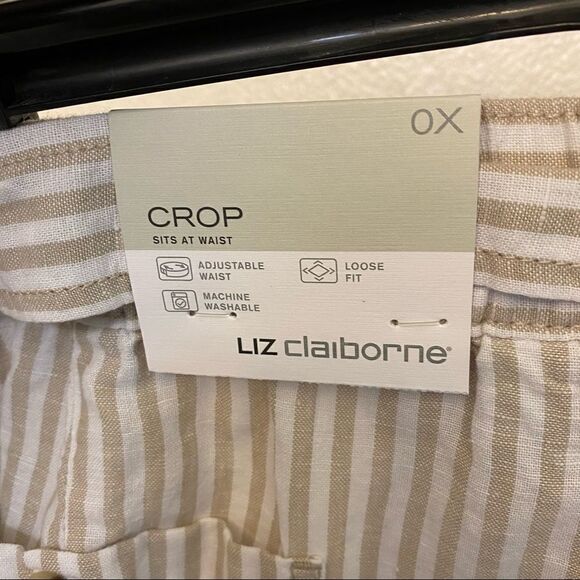 Liz Claiborne Belted tan flax Striped Crop Pants linen coastal beachy plus 2XL - Picture 11 of 14